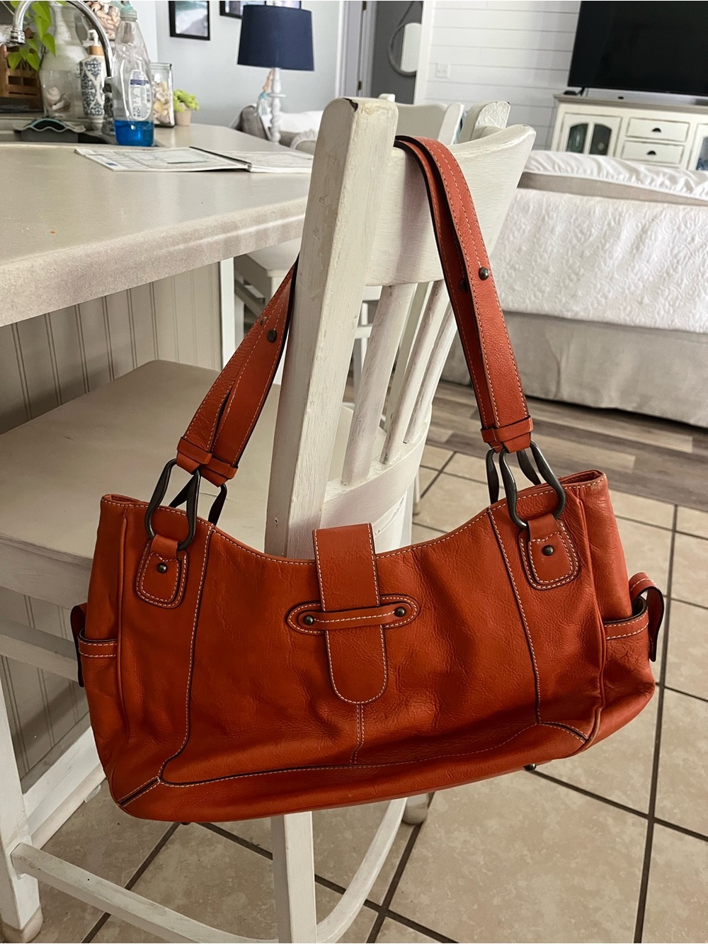 Franklin Covey Orange Leather Shoulder Bag